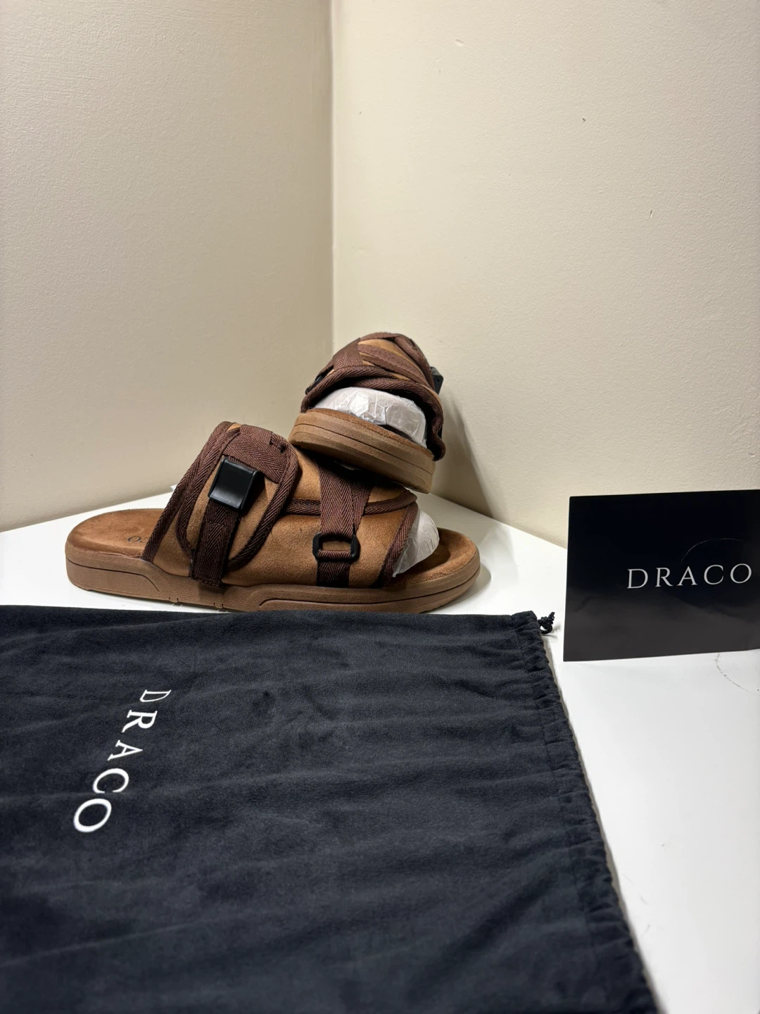 Draco Brown Strap Slides
