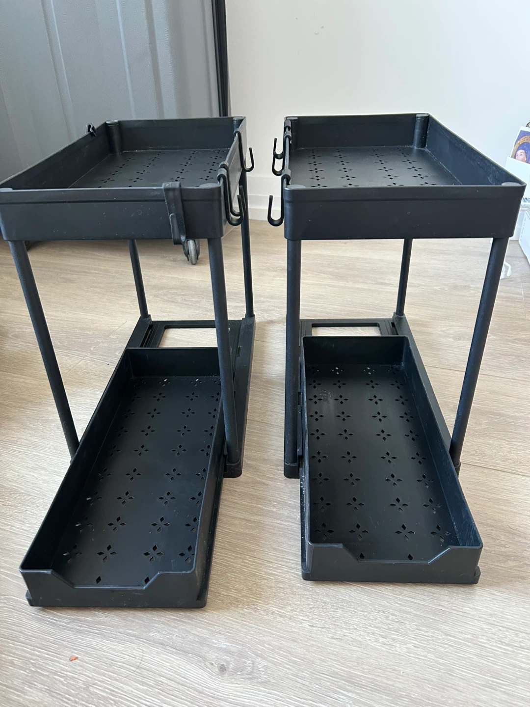 Set of 2 Black 2-Tier Storage Shelves - photo 2