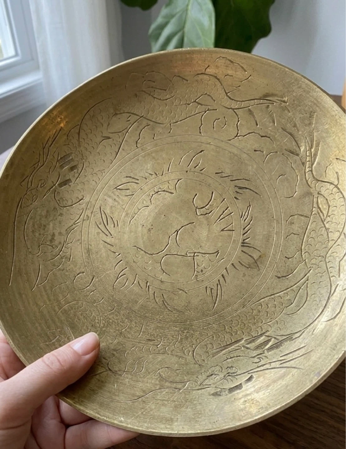 Brass Dragon Engraved Bowl and Plate Set - photo 4