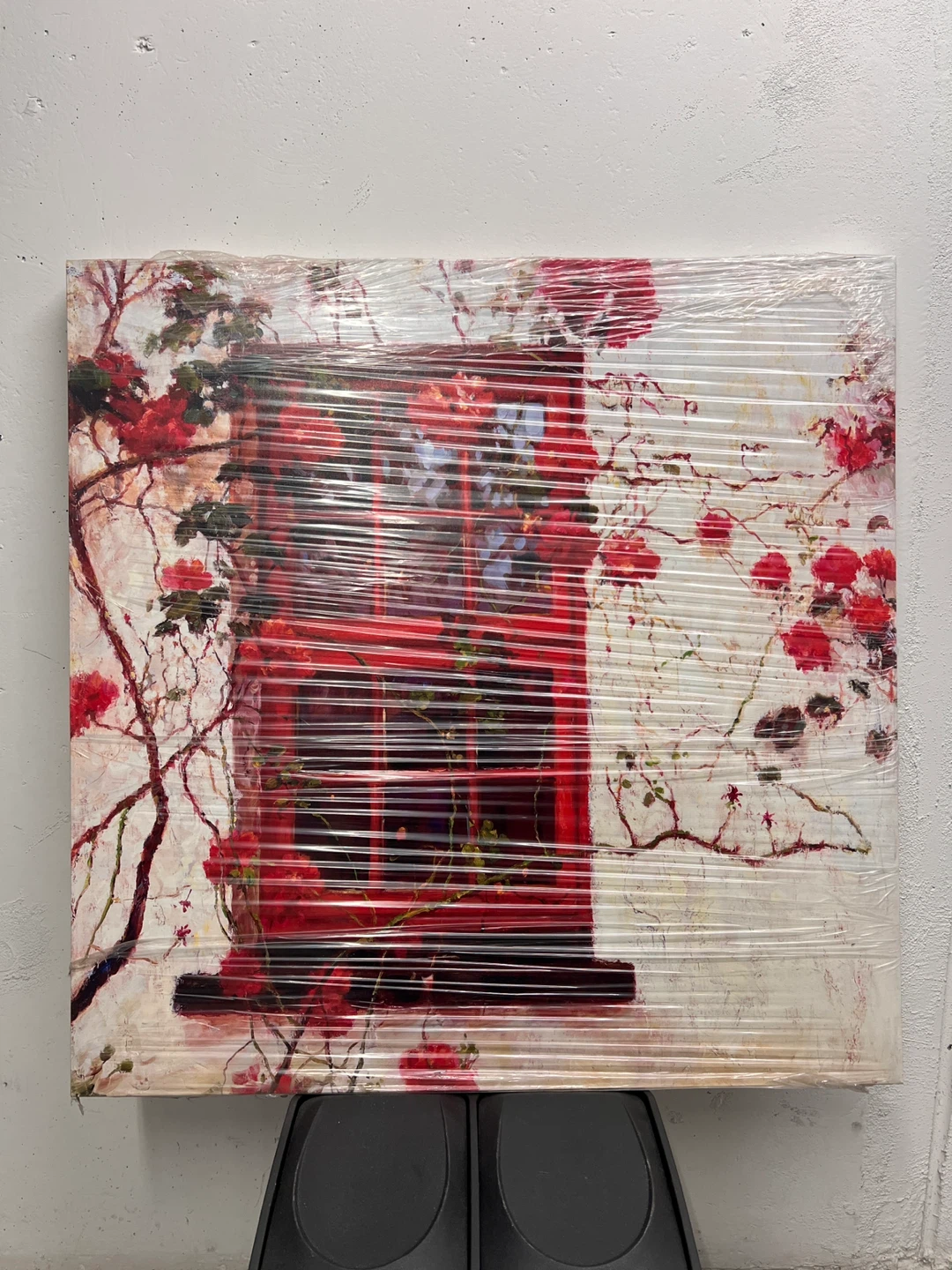 Wall Art Painting - Red Window with Roses