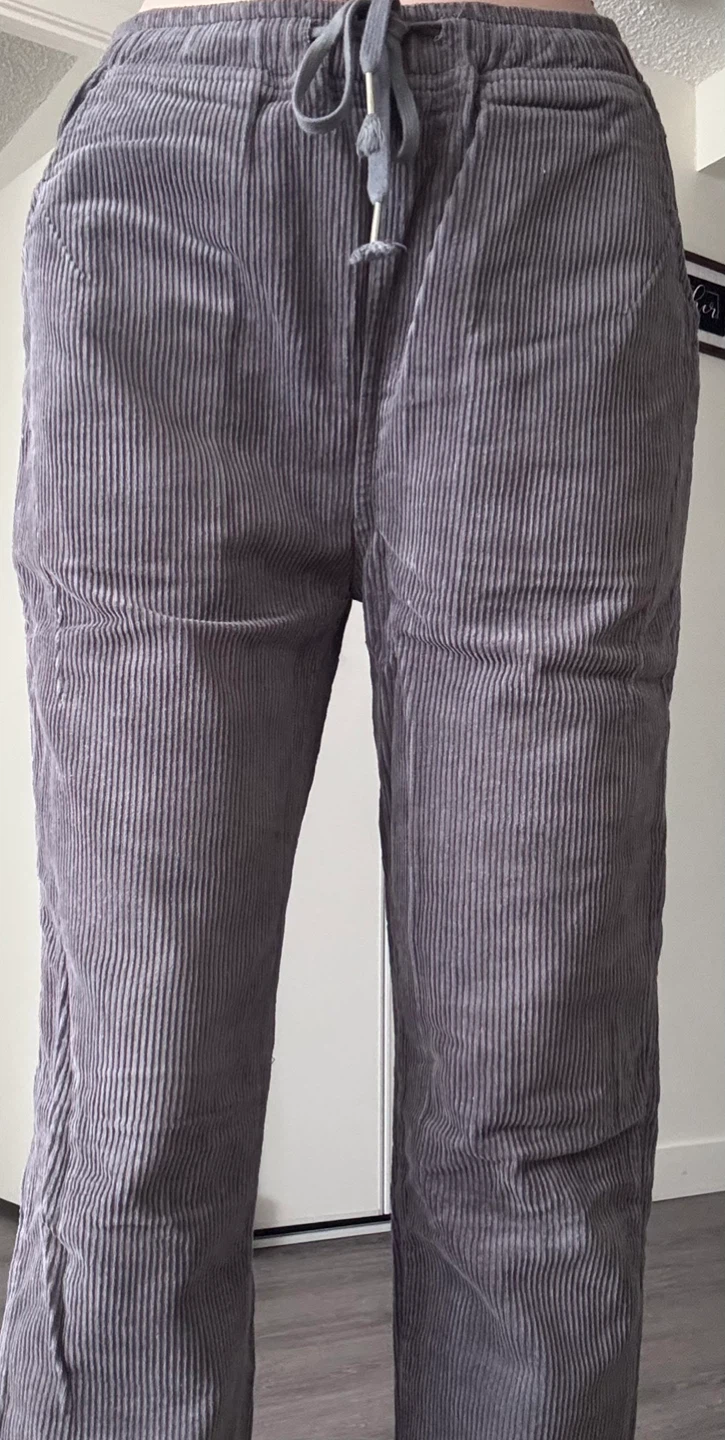Grey Corduroy Pants with Drawstring Waist - photo 5
