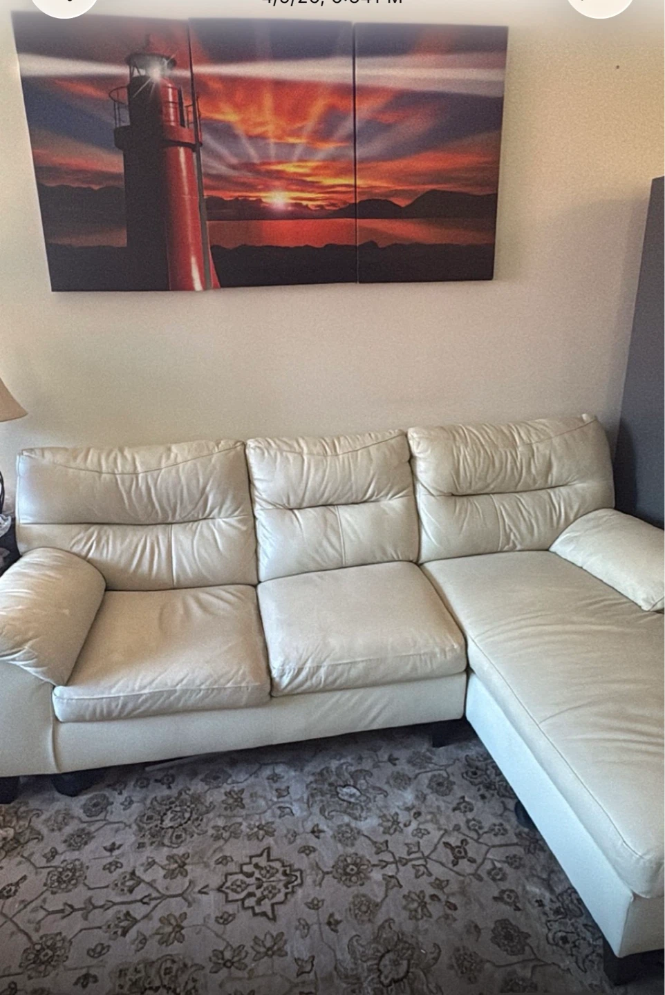 Cream Leather sectional Sofa & Chair Set - photo 3