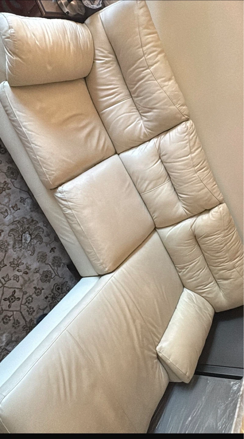 Cream Leather sectional Sofa & Chair Set - photo 2