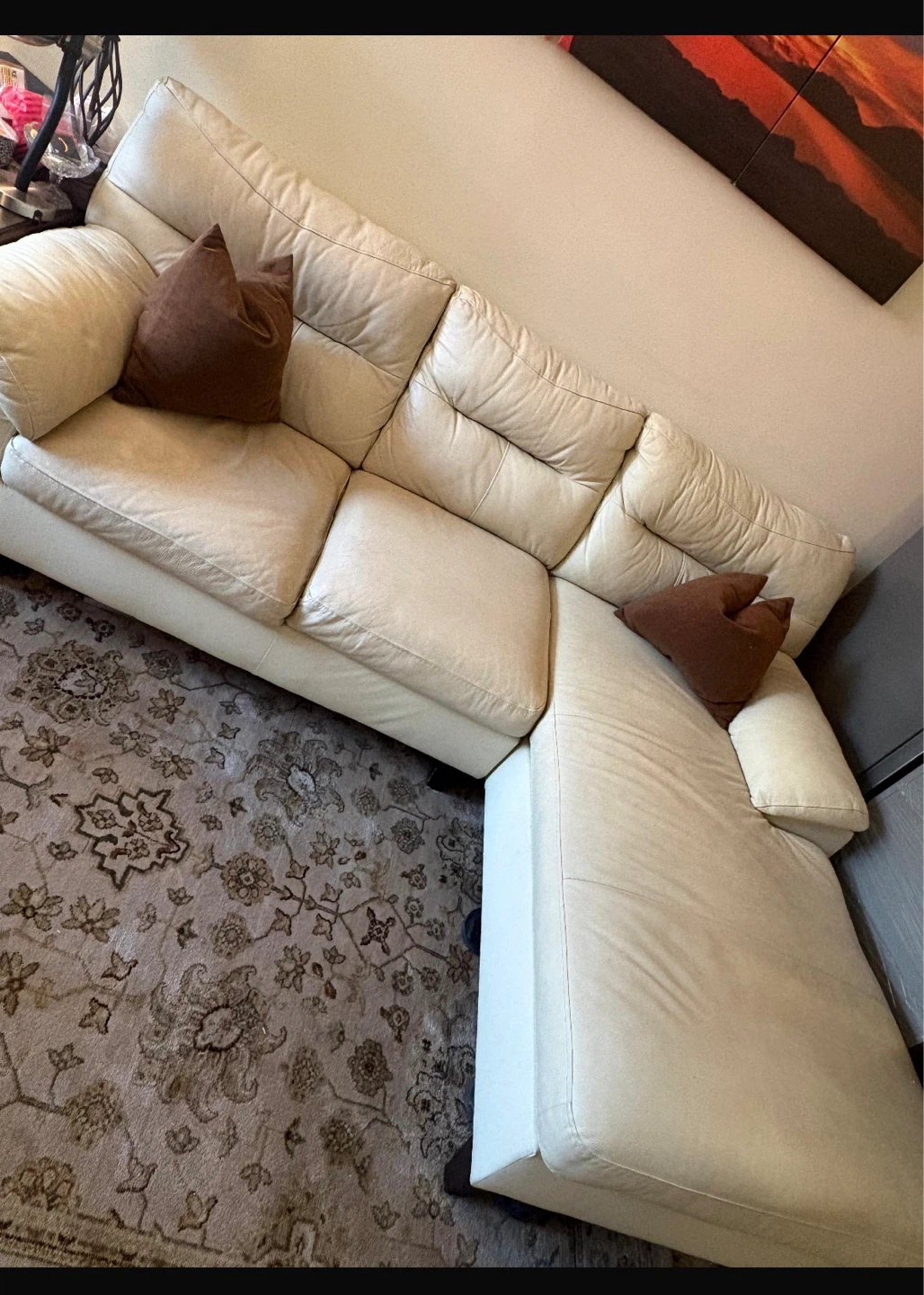 Cream Leather sectional Sofa & Chair Set
