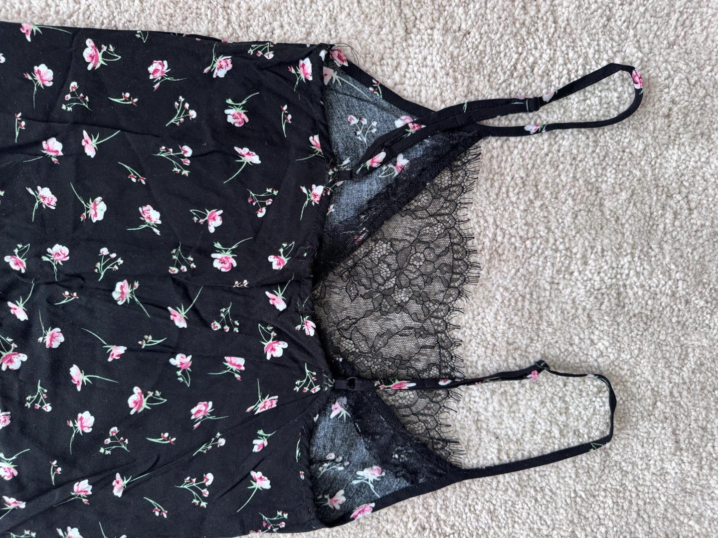 Black Floral Slip Dress with Lace Trim - photo 4