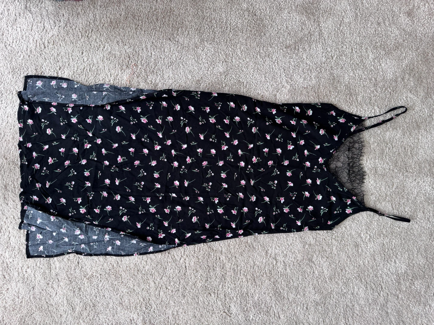 Black Floral Slip Dress with Lace Trim - photo 3