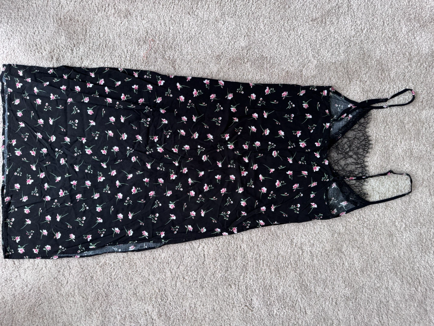 Black Floral Slip Dress with Lace Trim - photo 2