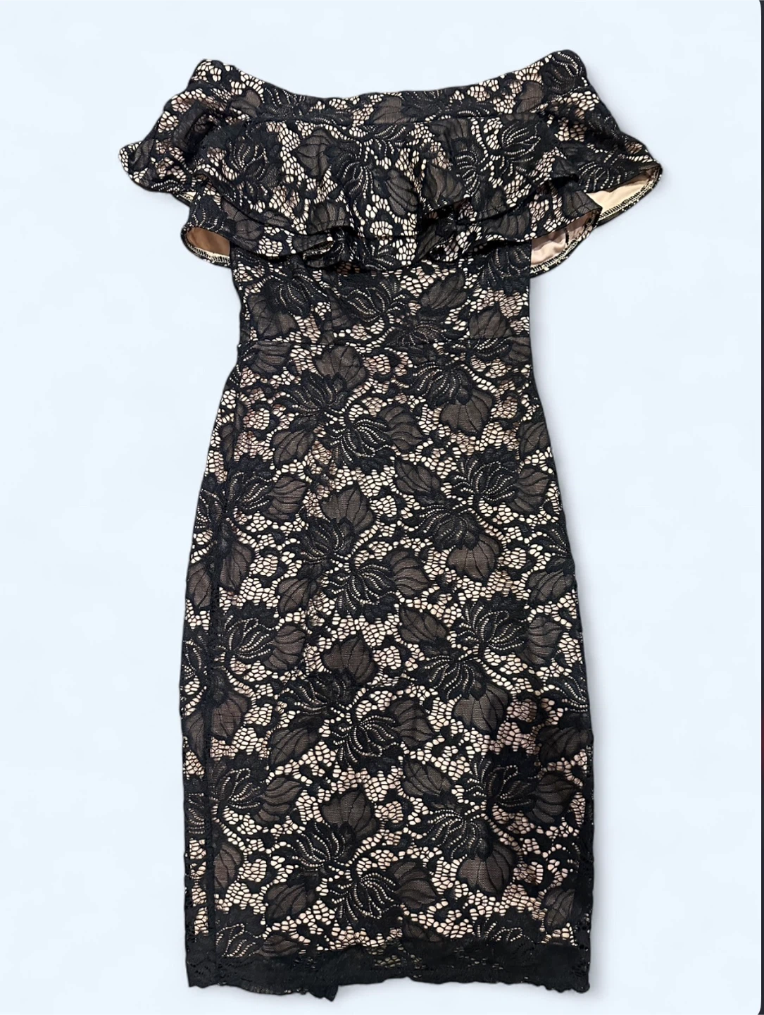 LE CHÂTEAU Black Lace Off-the-Shoulder Dress - TP/XS