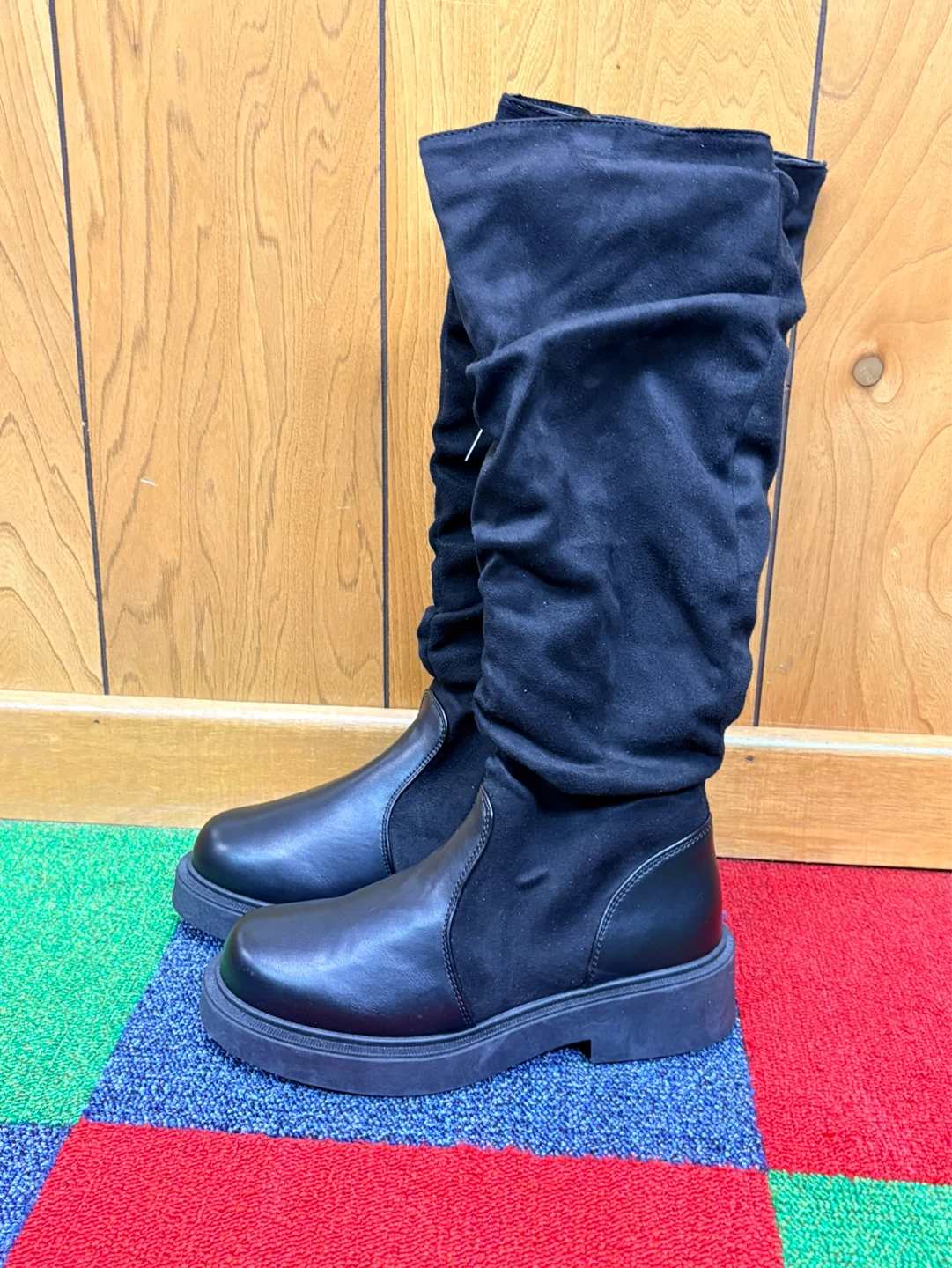 Black Suede Ruched Tall Boots