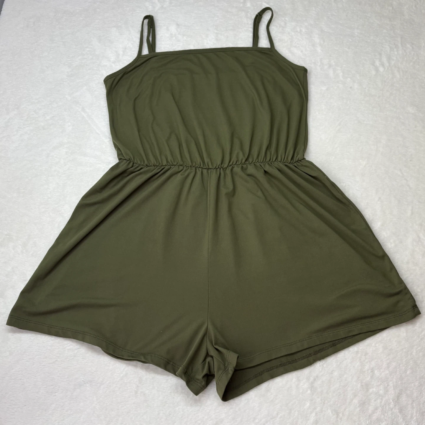 Ardene Basic Olive Green Spaghetti Strap Mini Romper Size M - photo 2