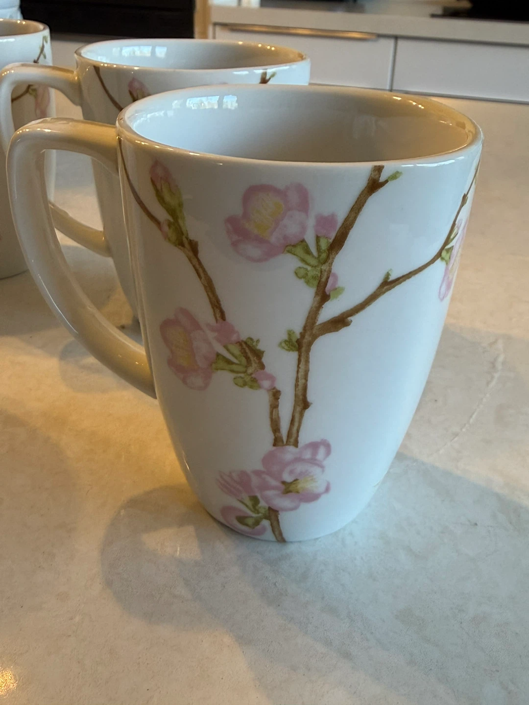 Set of 4 White Mugs with Pink Cherry Blossoms - photo 4