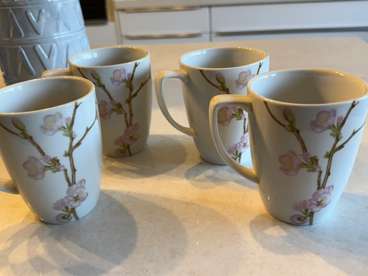 Set of 4 White Mugs with Pink Cherry Blossoms - photo 2