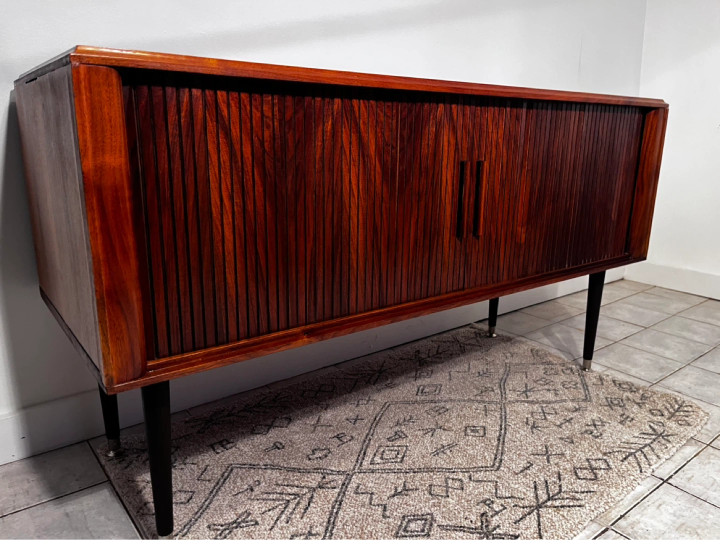Restored Mid-Century Modern Tambour Door Rosewood Credenza