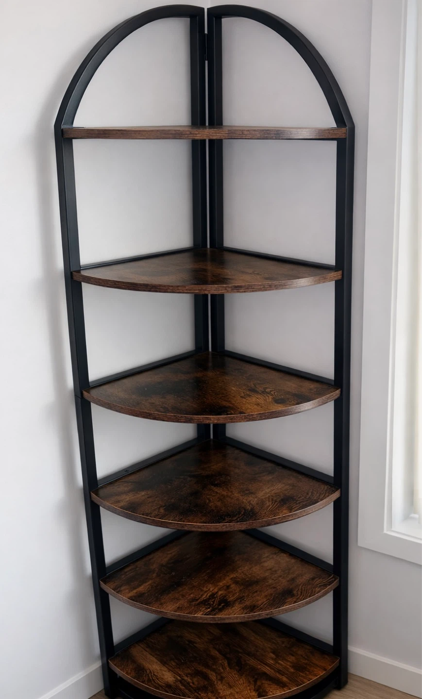 Solid wood & metal 6-tier corner shelf, like new condition - photo 3