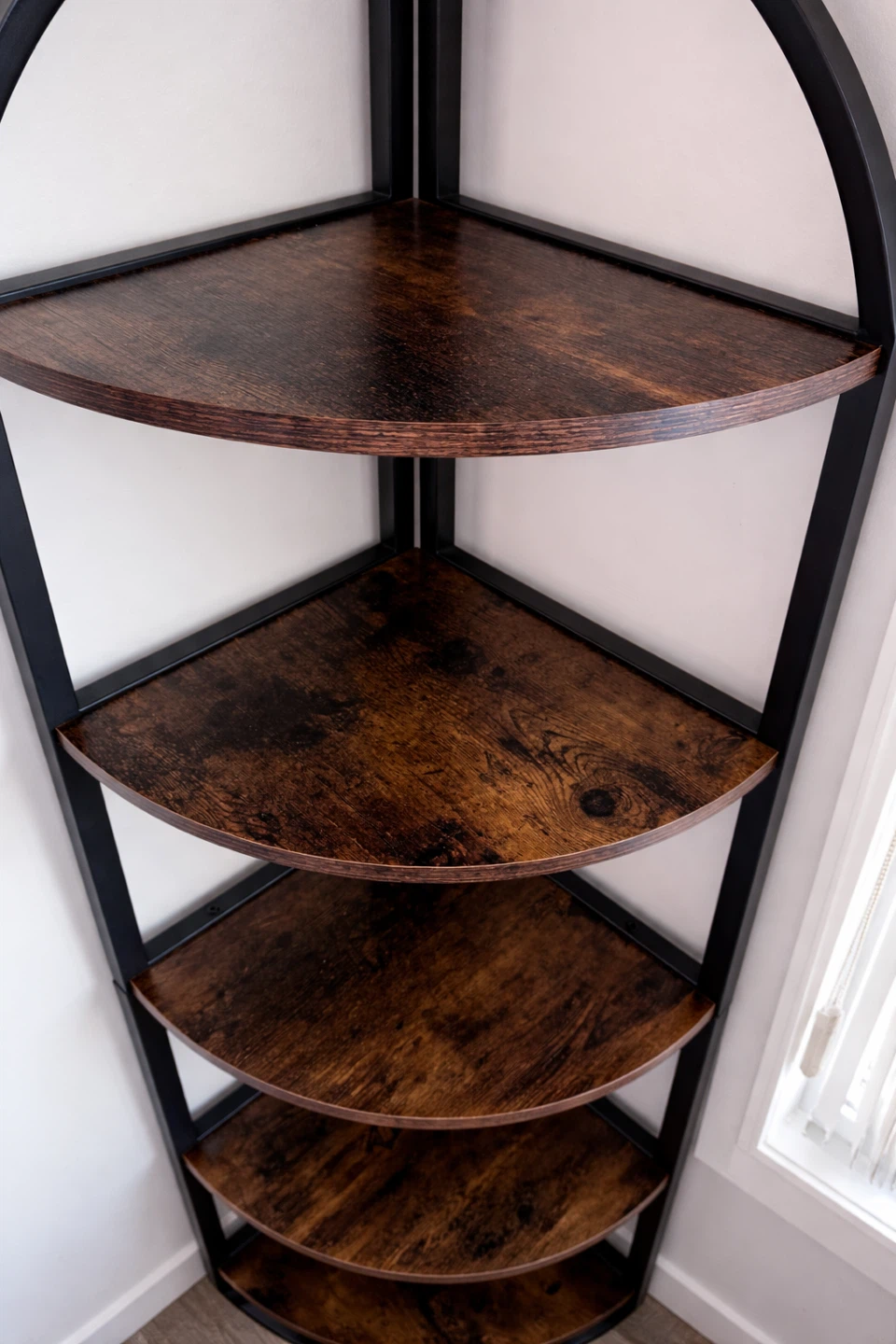 Solid wood & metal 6-tier corner shelf, like new condition - photo 2