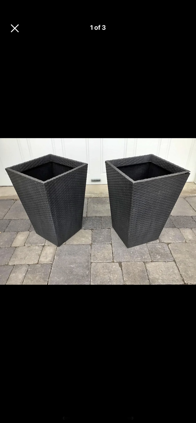 Set of 2 tall black woven planters