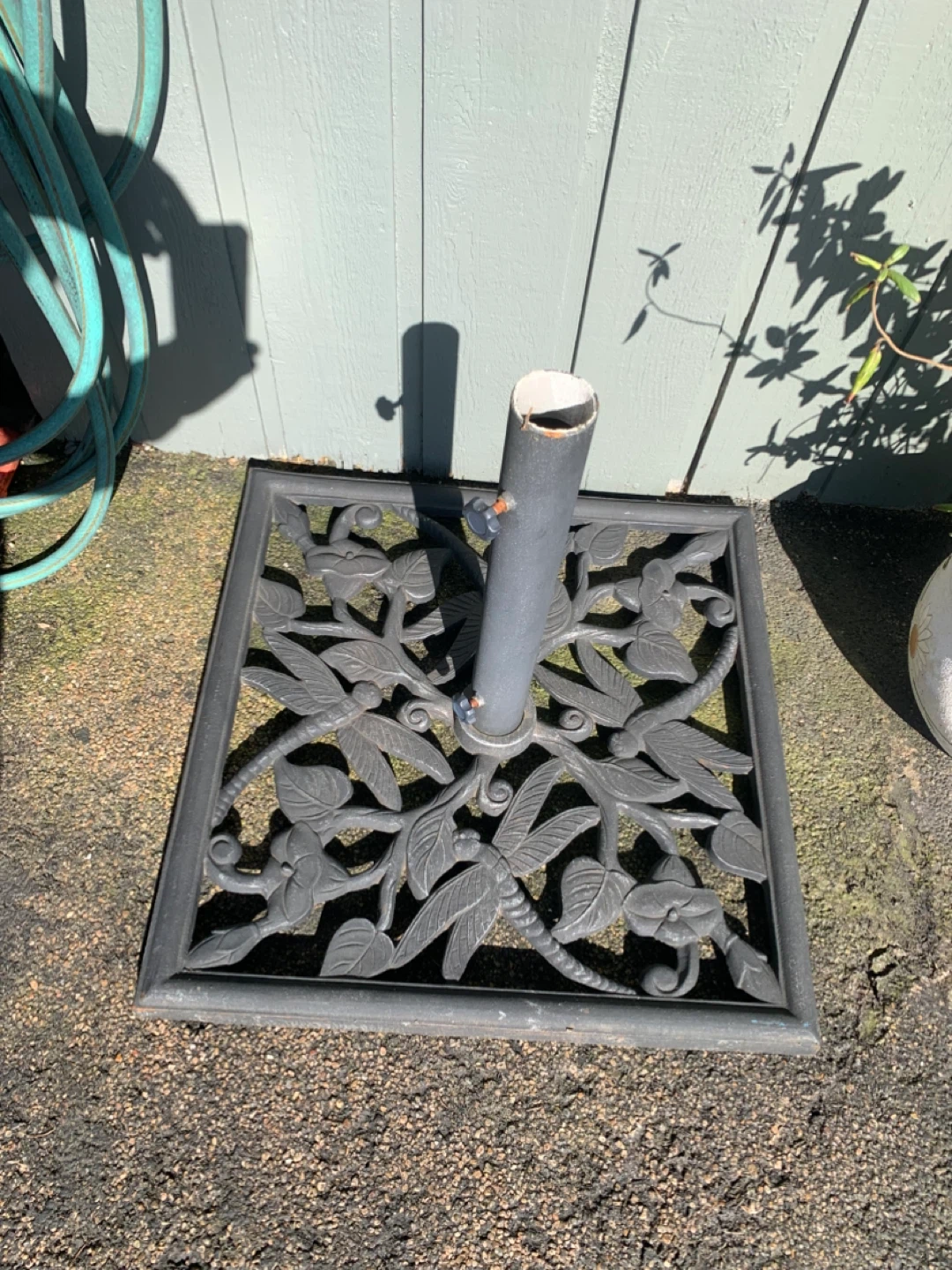 Outdoor Patio Umbrella Stand Base with Dragonfly Design