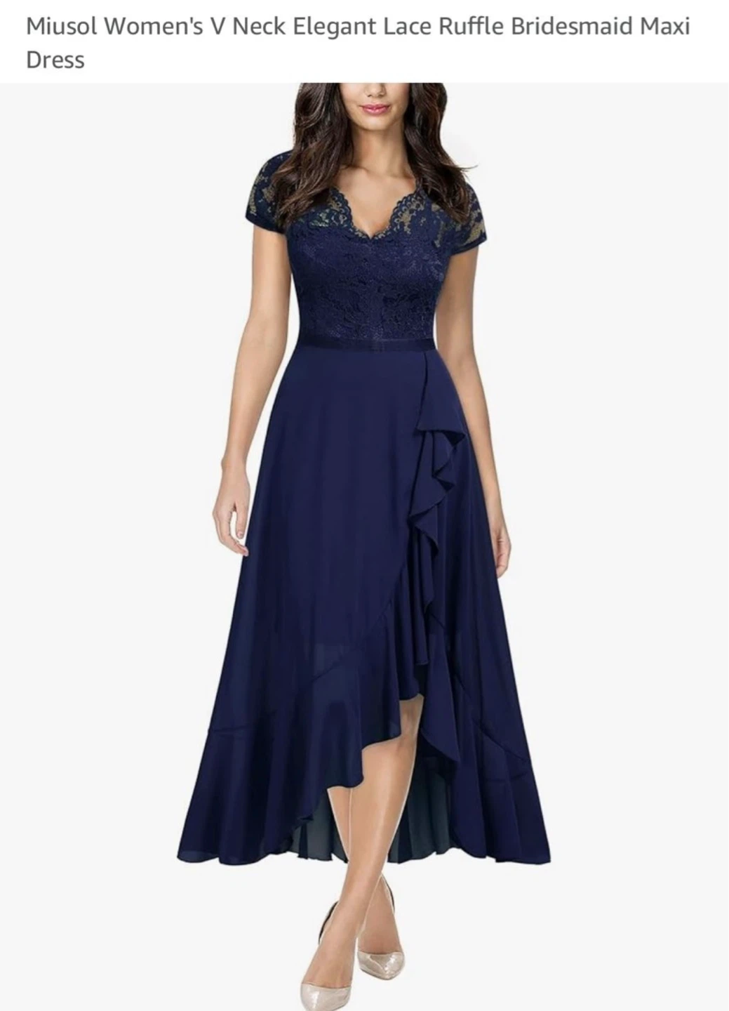 MIUSOL Women's Navy Lace V Neck Ruffle Maxi Dress Size 2XL
