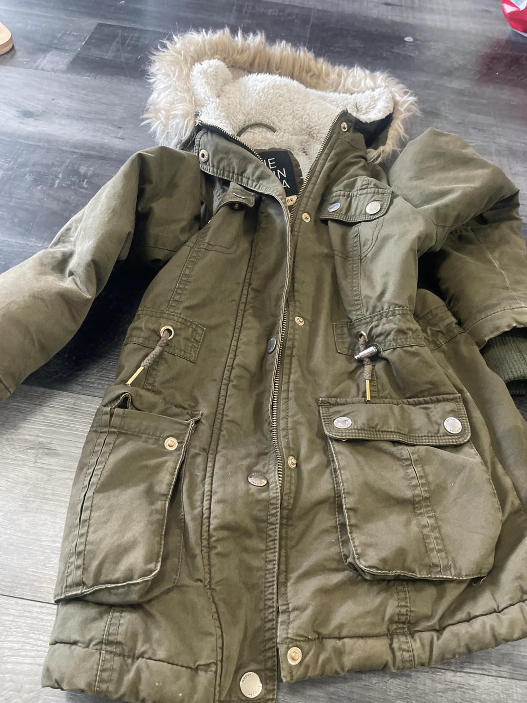Green Faux Fur Trimmed Parka Jacket