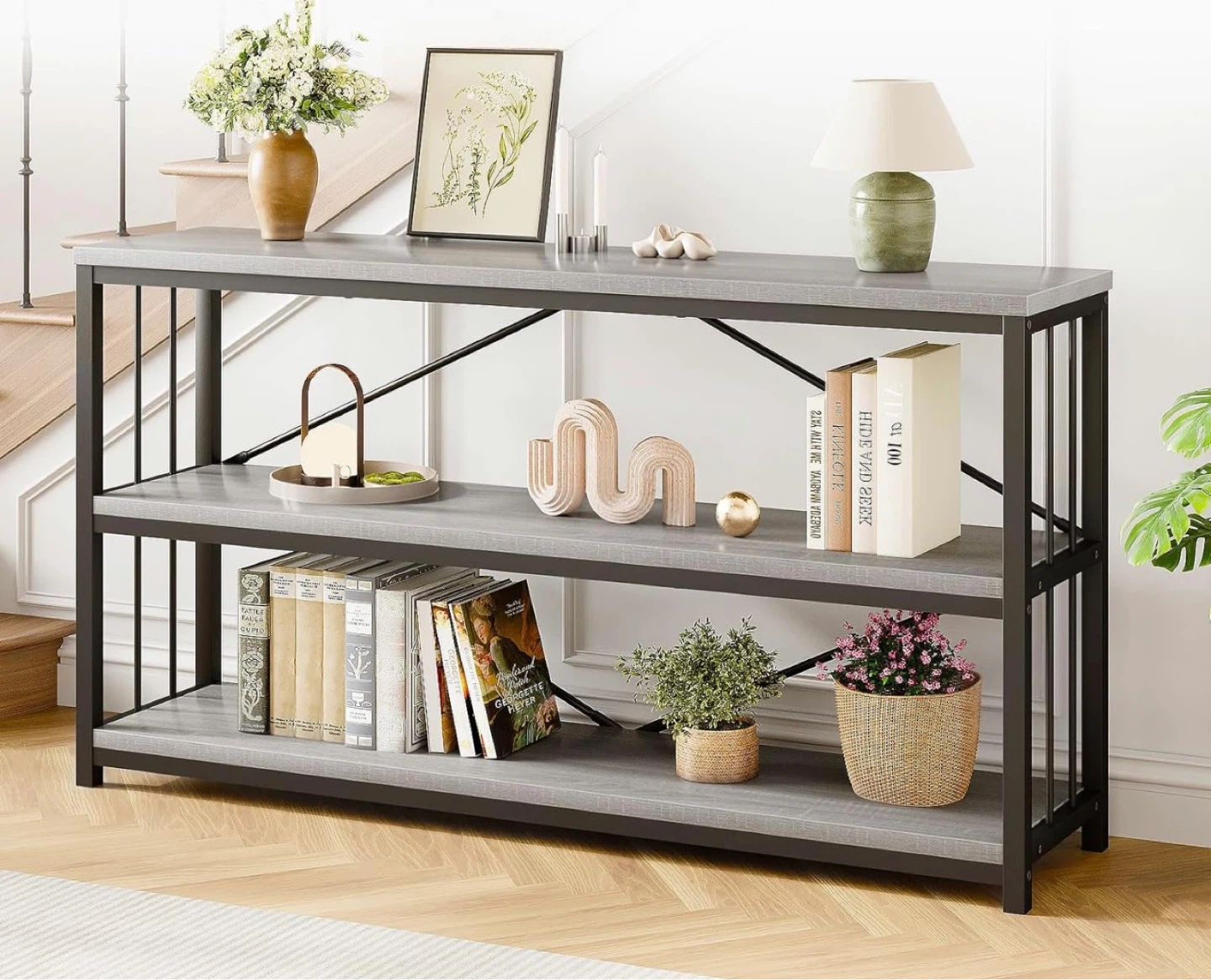 3-Tier Console Table with Wood Grain Finish