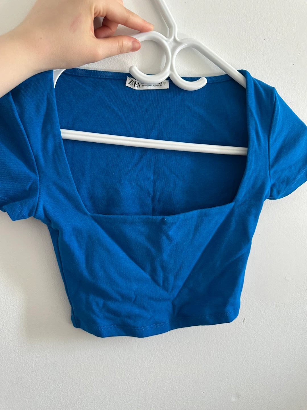 Zara Blue Cropped Square Neck Top - Size S