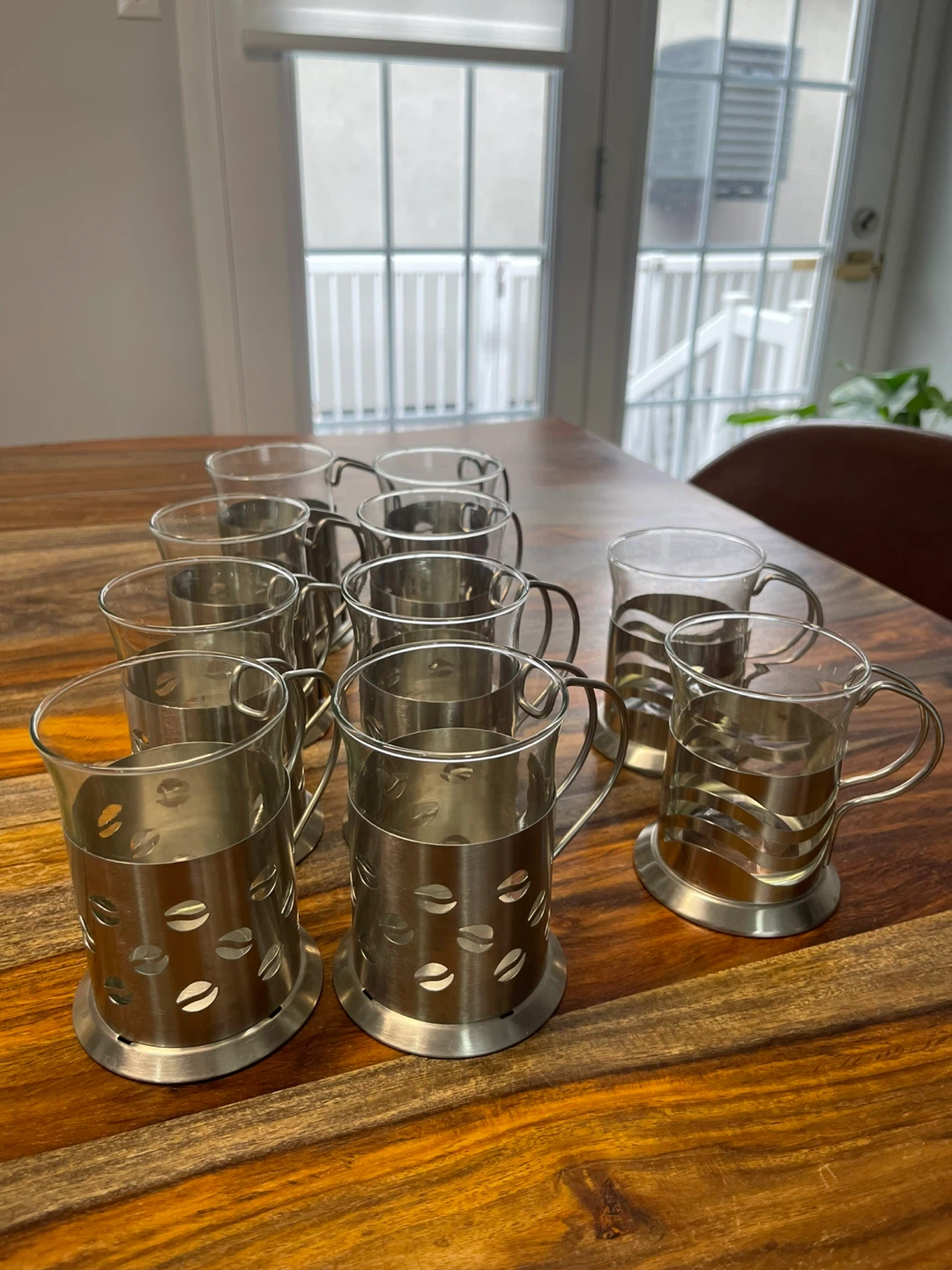 Set of 10 Glass tea/coffee Cups with Metal Holders