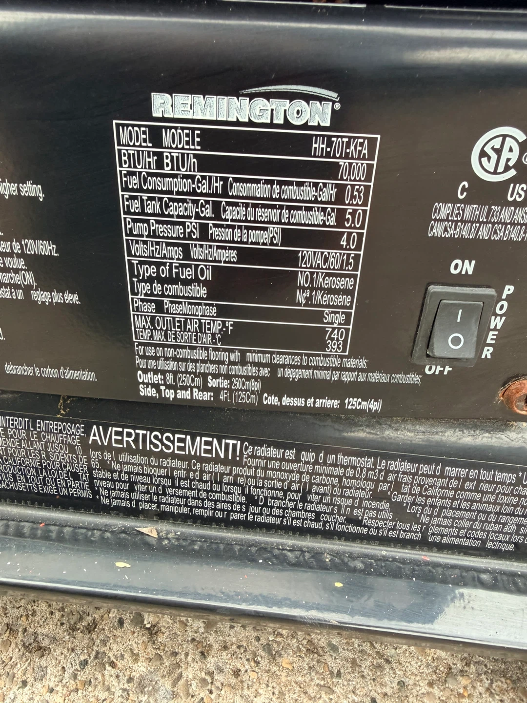 Remington HH-70T-KFA 70,000 BTU Kerosene Heater - photo 4