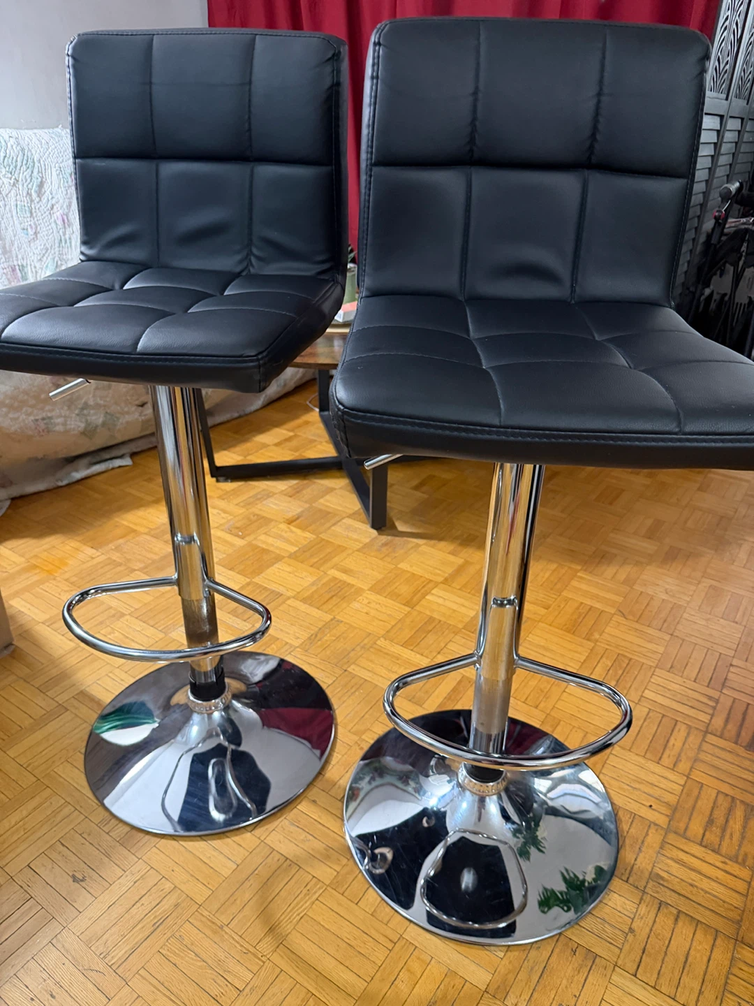 Set of 2 Black Adjustable Bar Stools