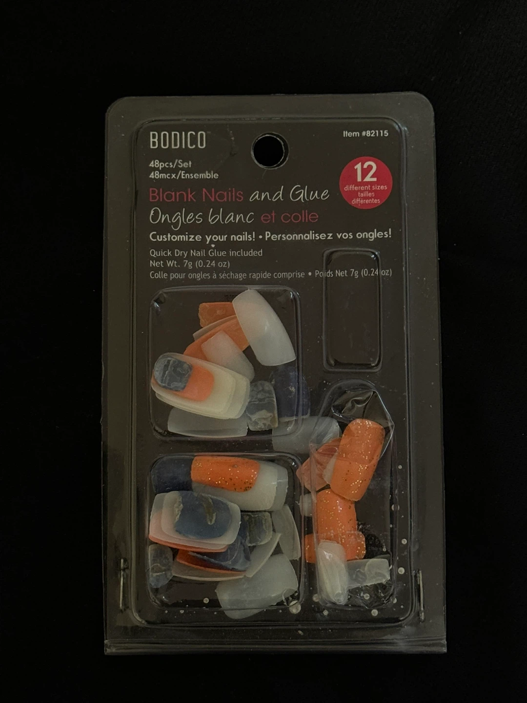 BODICO 48pc Blank Nails and Glue Set