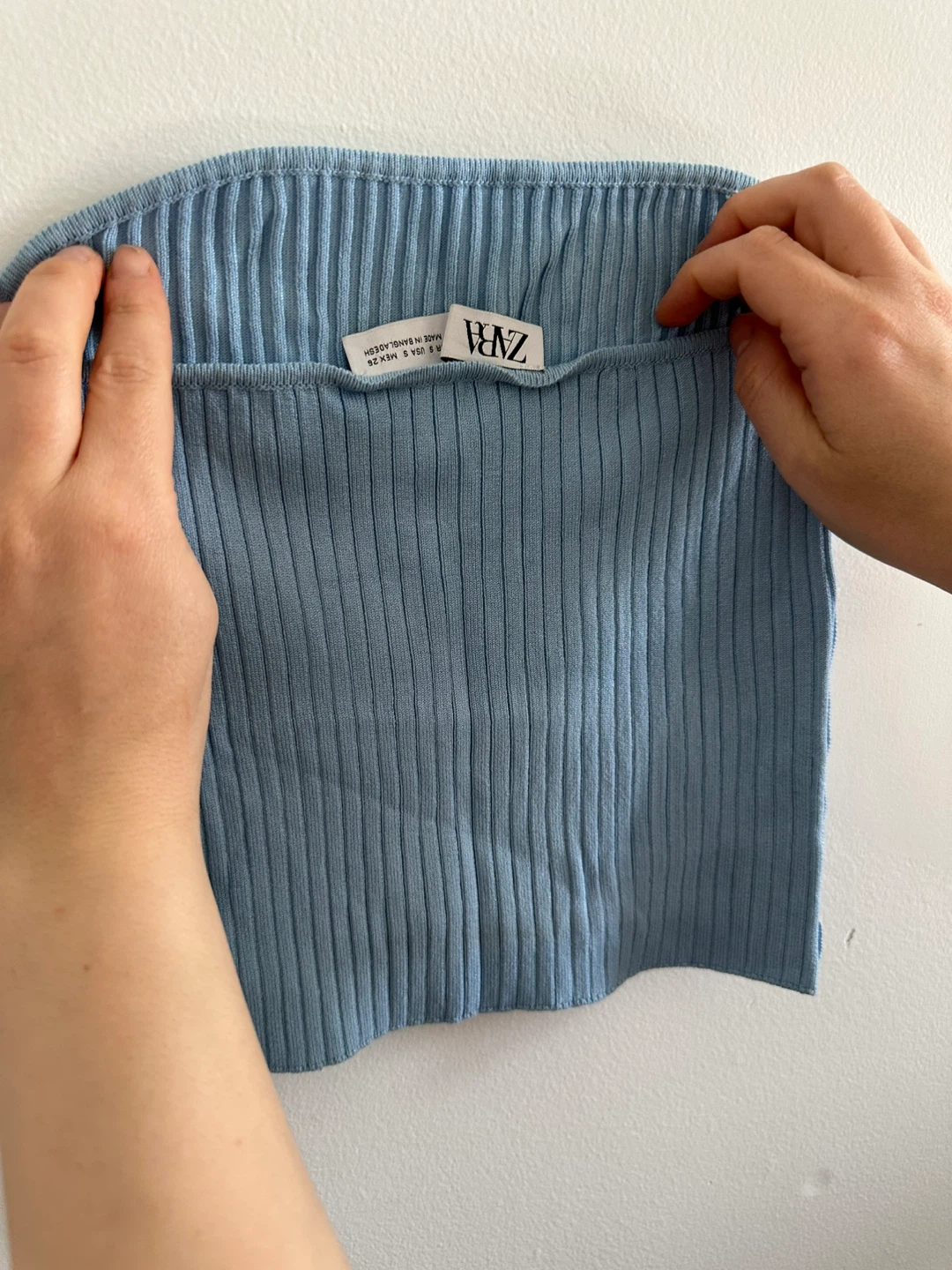 ZARA Light Blue Ribbed Button Detail Tube Top - photo 2