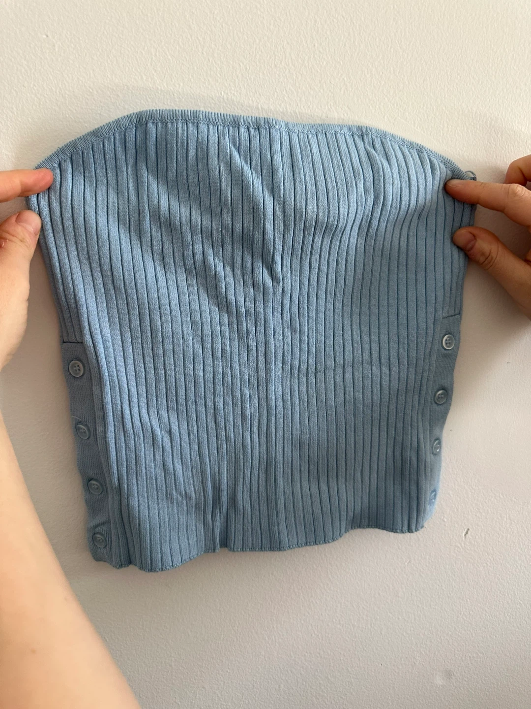 ZARA Light Blue Ribbed Button Detail Tube Top