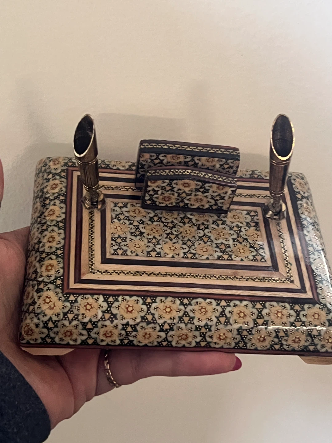 Vintage Khatam Kari Desk Set with Pen Holders