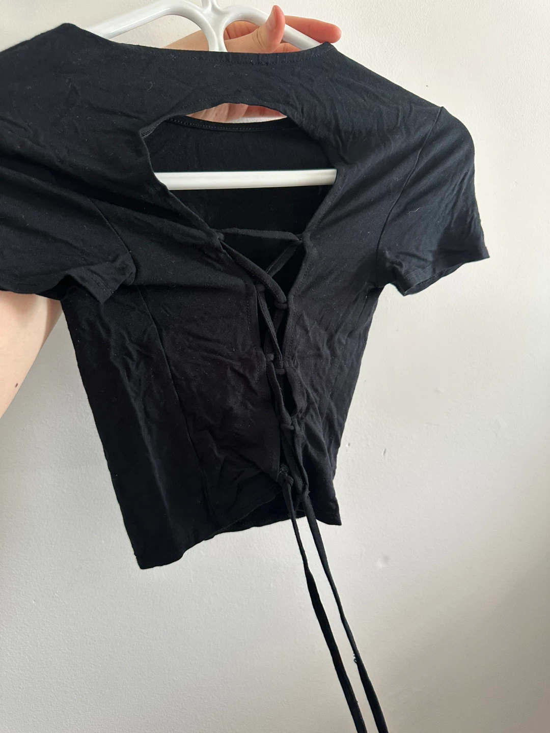 Black Lace-Up Crop Top