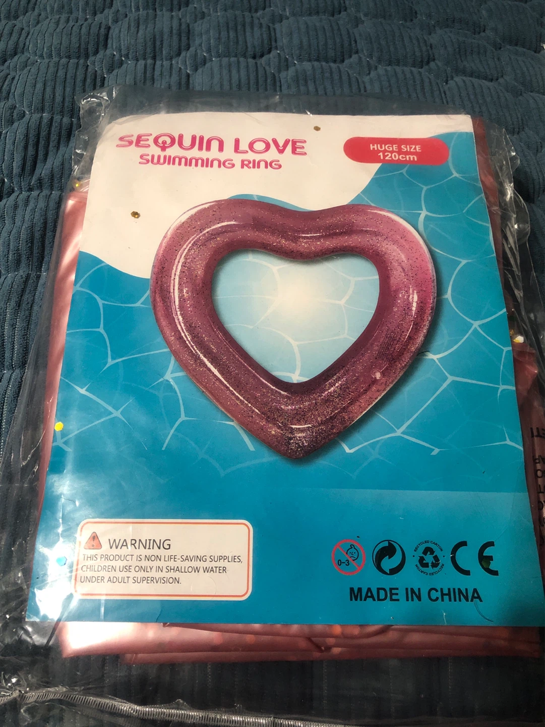 New-Sequin Love Heart Swimming Ring - Huge Size 120cm