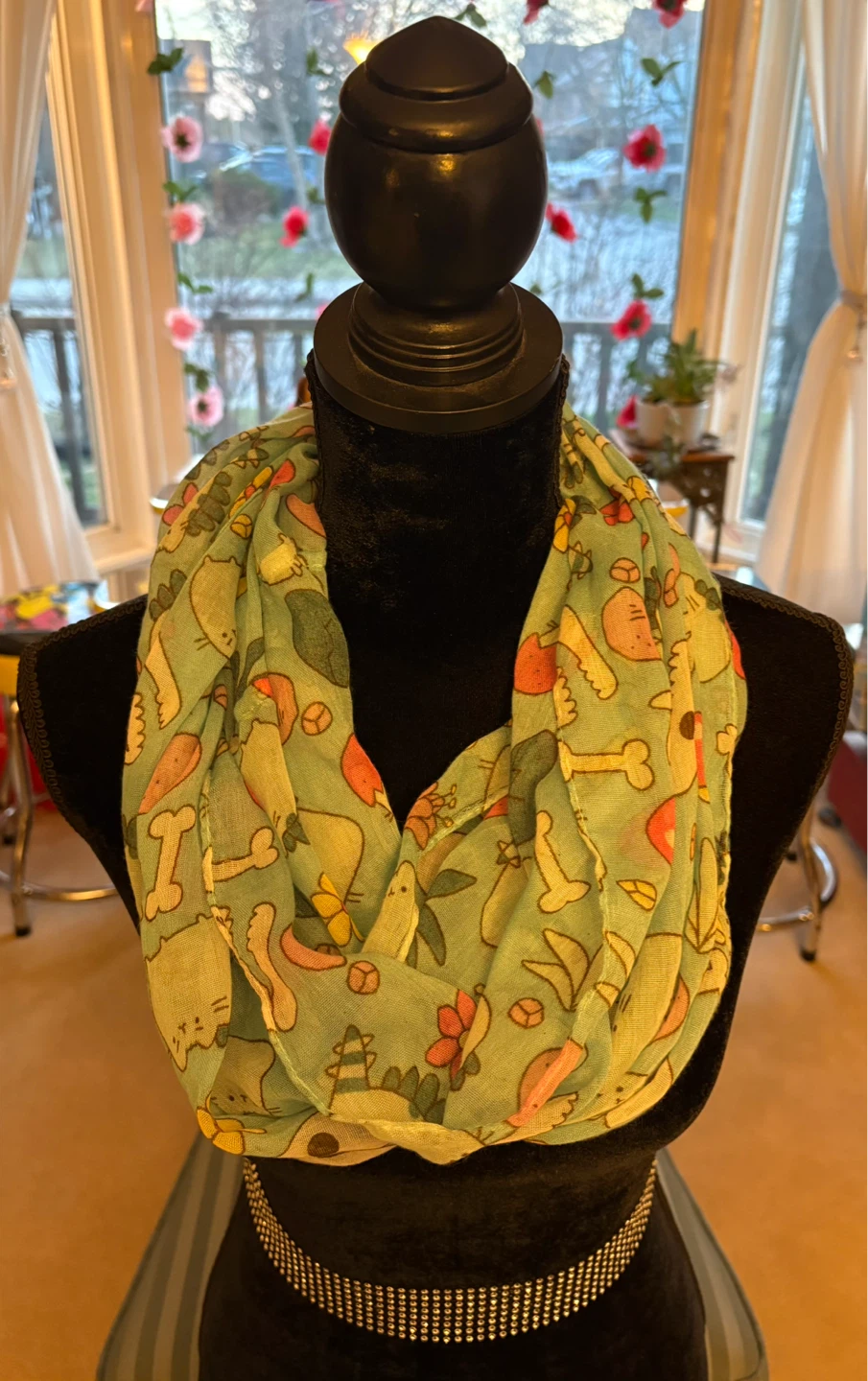 ✨✨Pusheen Dinosaur and Bone Print Infinity Scarf