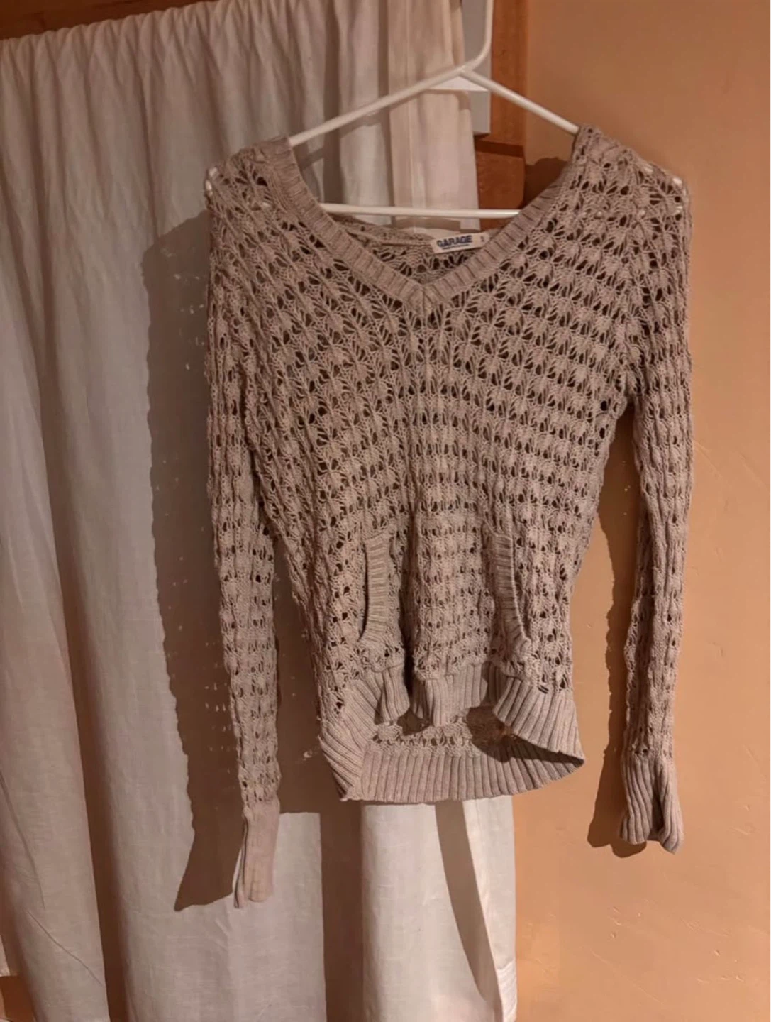 Garage Beige Crochet Hooded Sweater