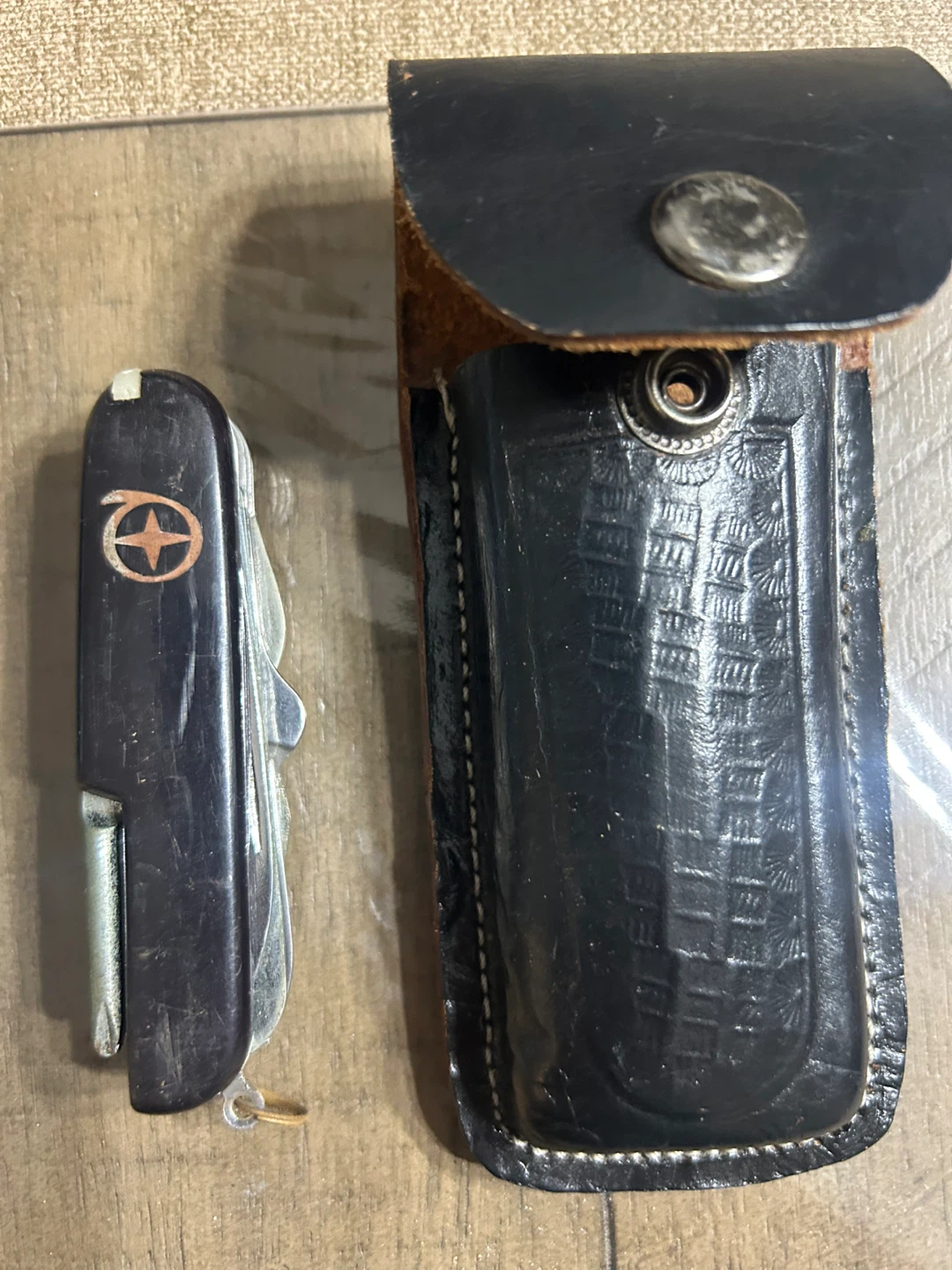 Vintage Multi-tool Pocket Knife with Leather Pouch