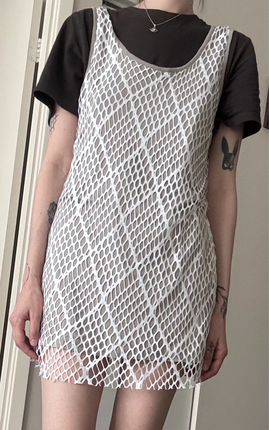 White Fishnet Mini Dress