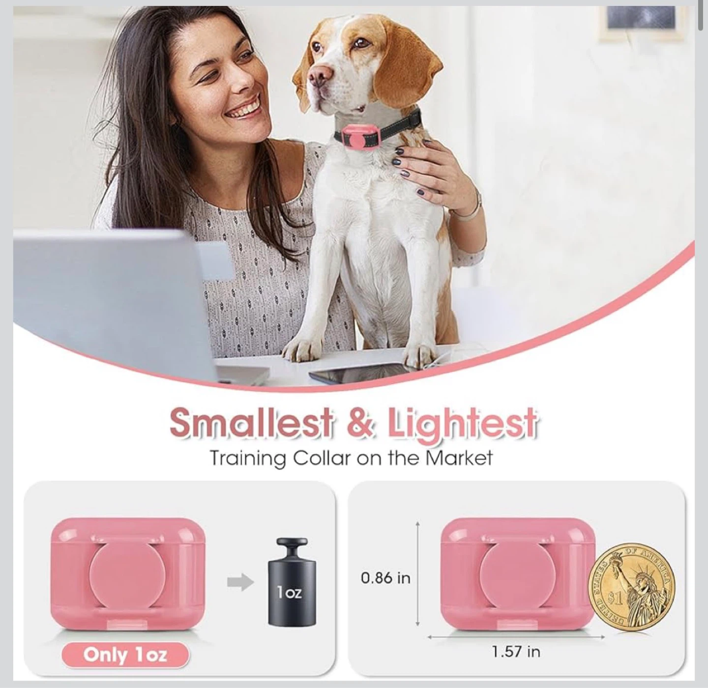 FASHILEAD Pink Dog Training Collar, 2000ft Range, Waterproof - photo 2