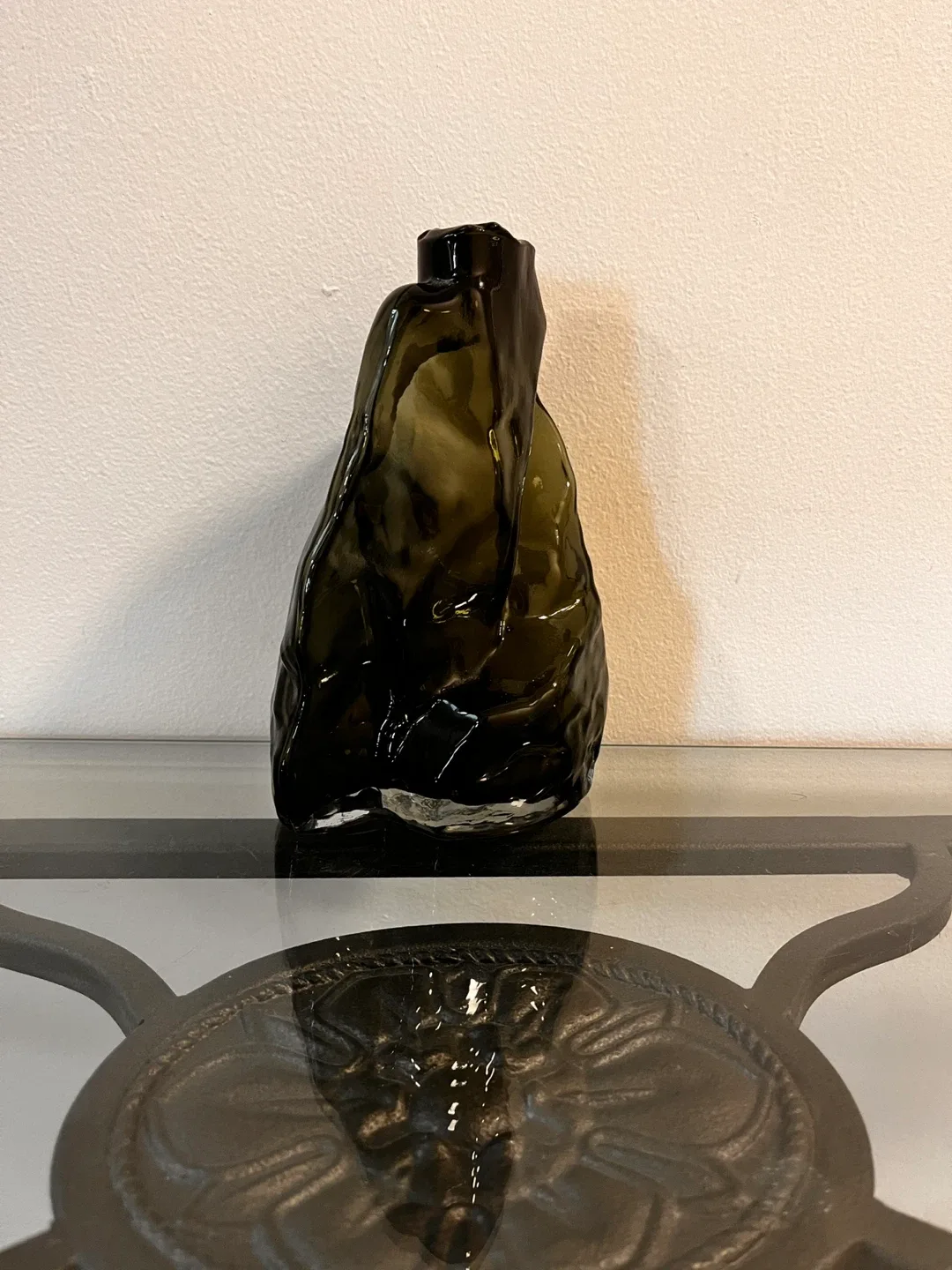 Unique Dark Green Textured Glass Vase