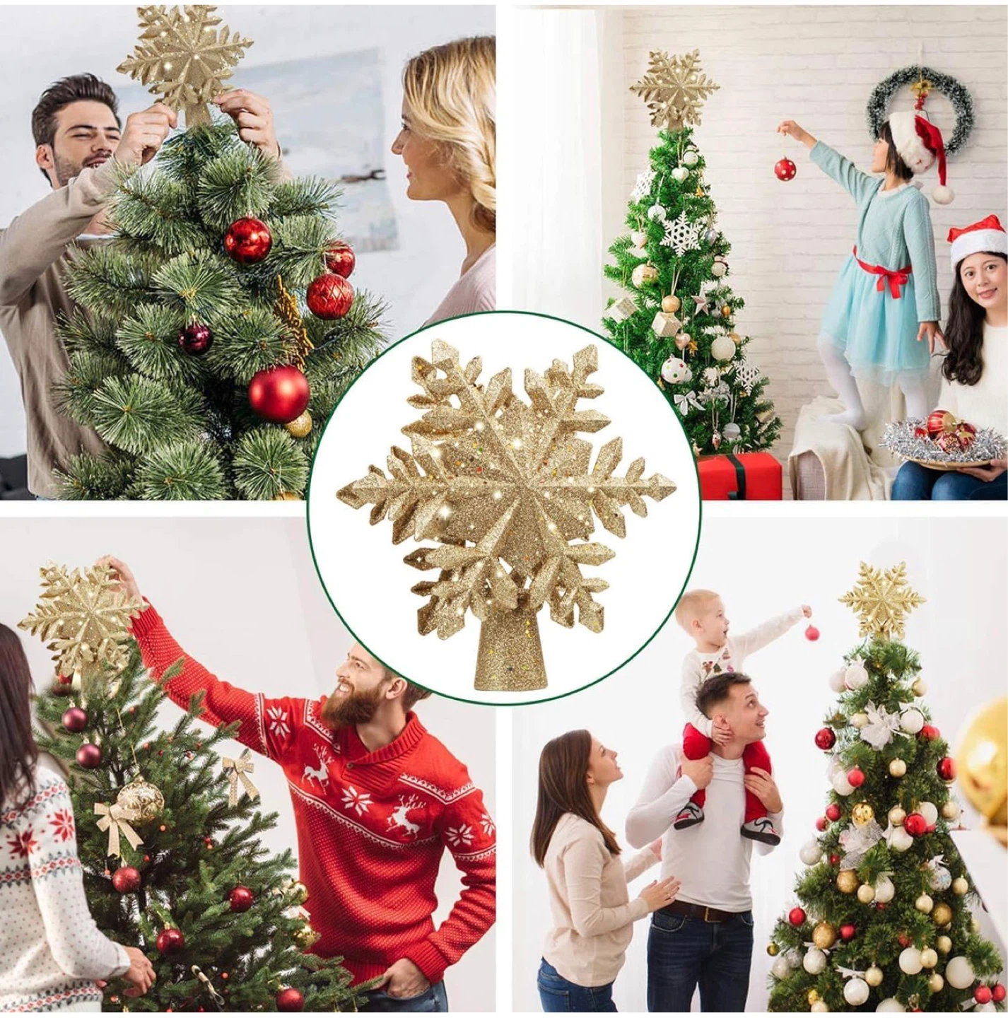 JKUNDA Gold Glitter Snowflake Tree Topper with LED Projector - photo 5