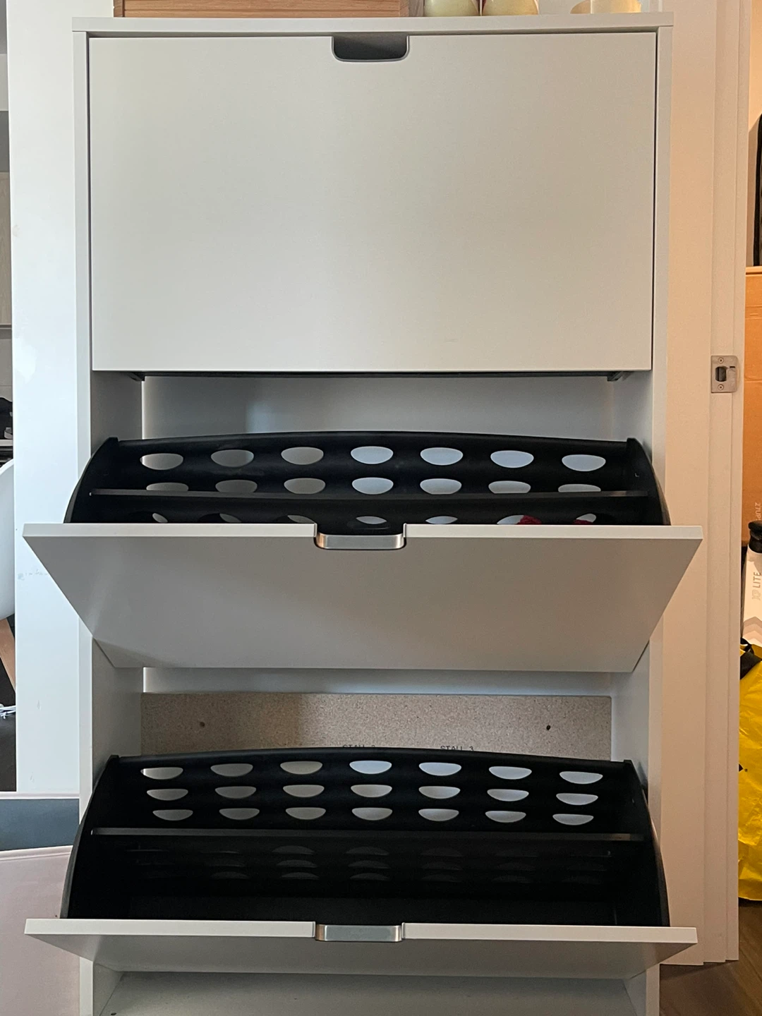White Shoe Cabinet with 3 Flip Drawers