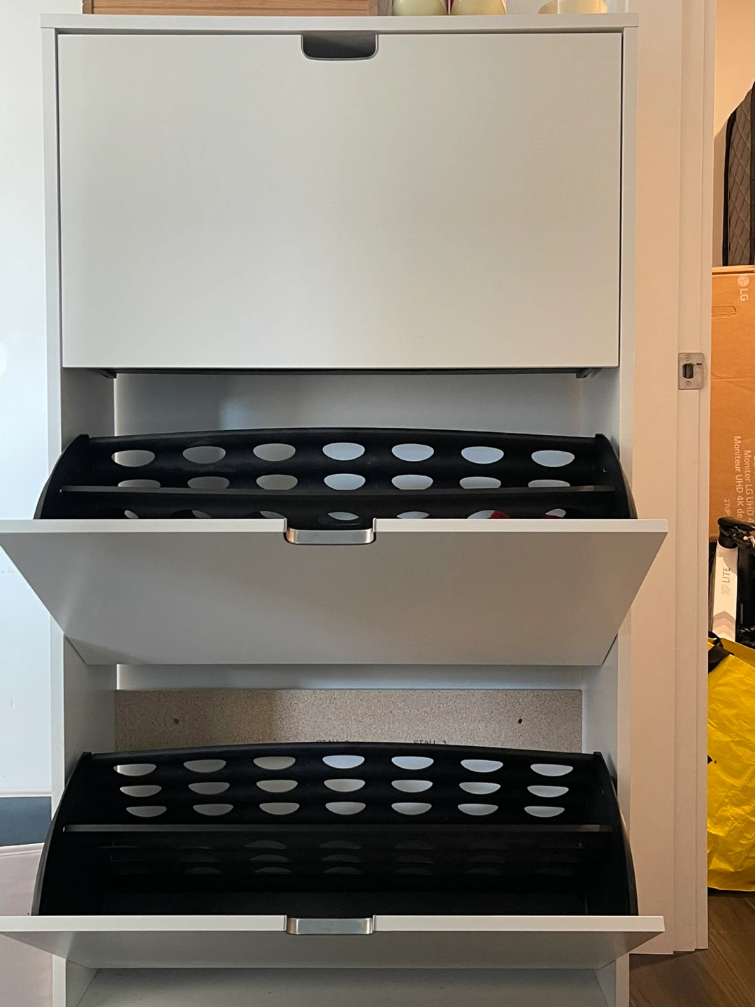 White Shoe Cabinet with 3 Flip Drawers - photo 2