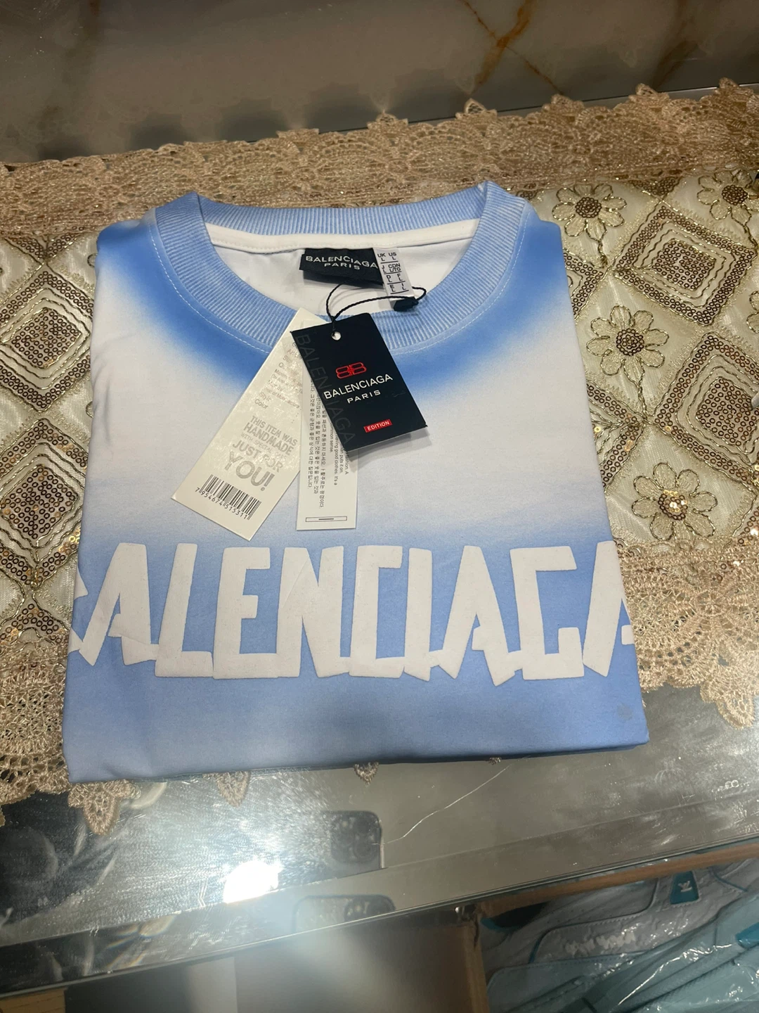 Balenciaga Paris Blue Tie-Dye Logo T-Shirt - photo 3