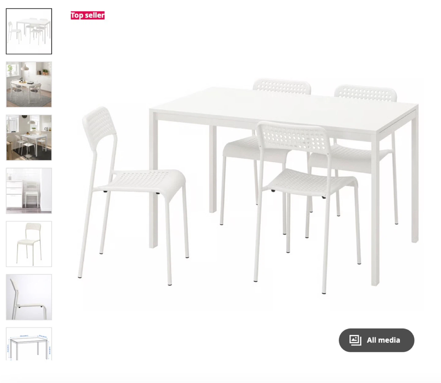 IKEA White Dining Table Set with 4 Chairs