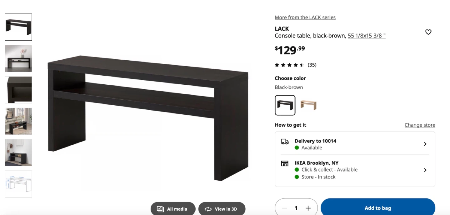 IKEA LACK Console Table - white