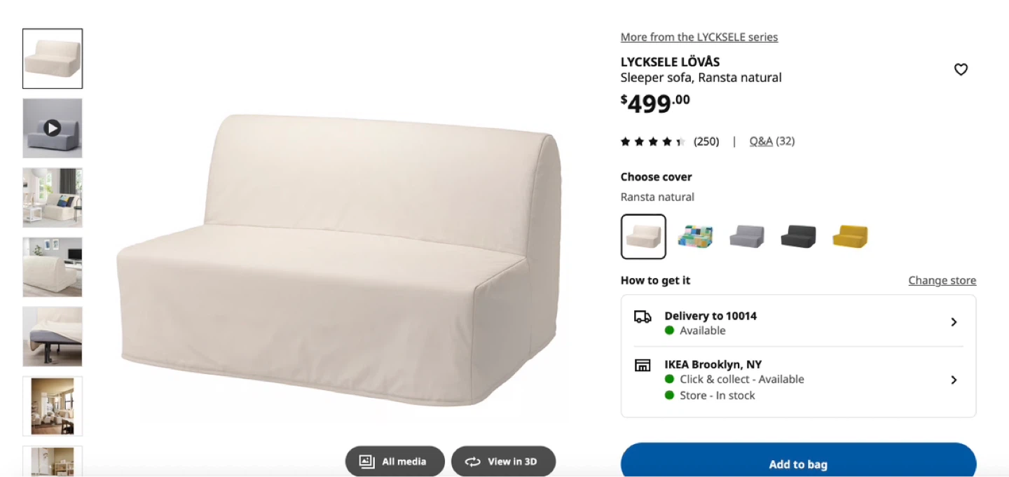 IKEA LYCKSELE LÖVAS Sleeper Sofa, Ransta Natural