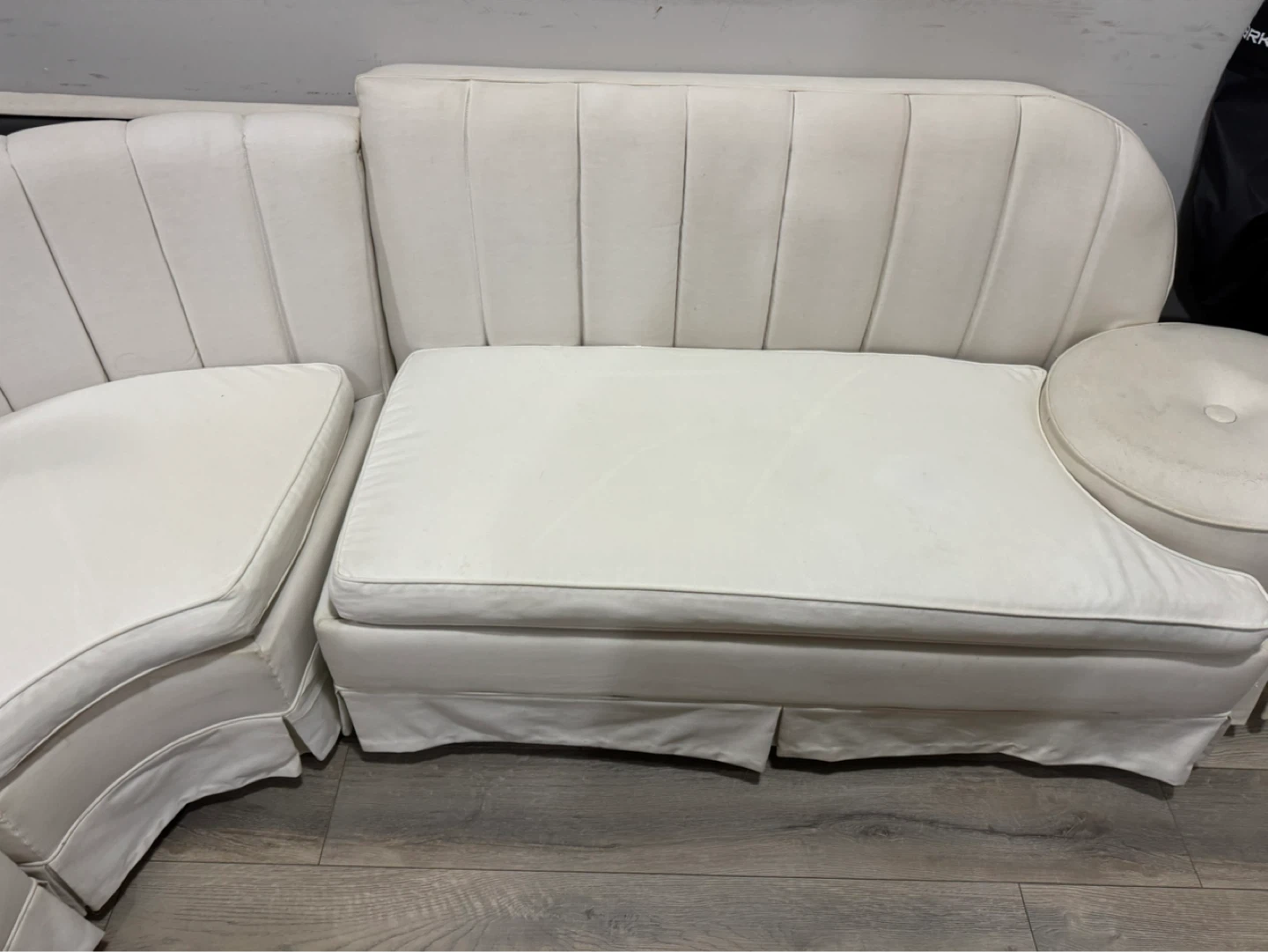 White Curved Sectional Sofa with Ottoman - photo 2