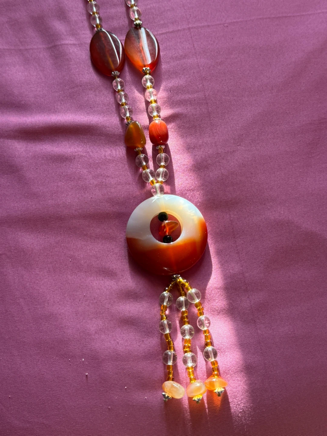 Beaded Necklace with Agate Pendant