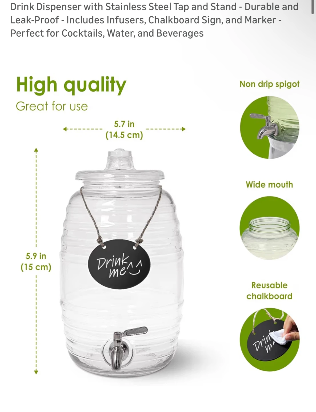 Glass Drink Dispenser with Stainless Steel Tap and Infusers - photo 3